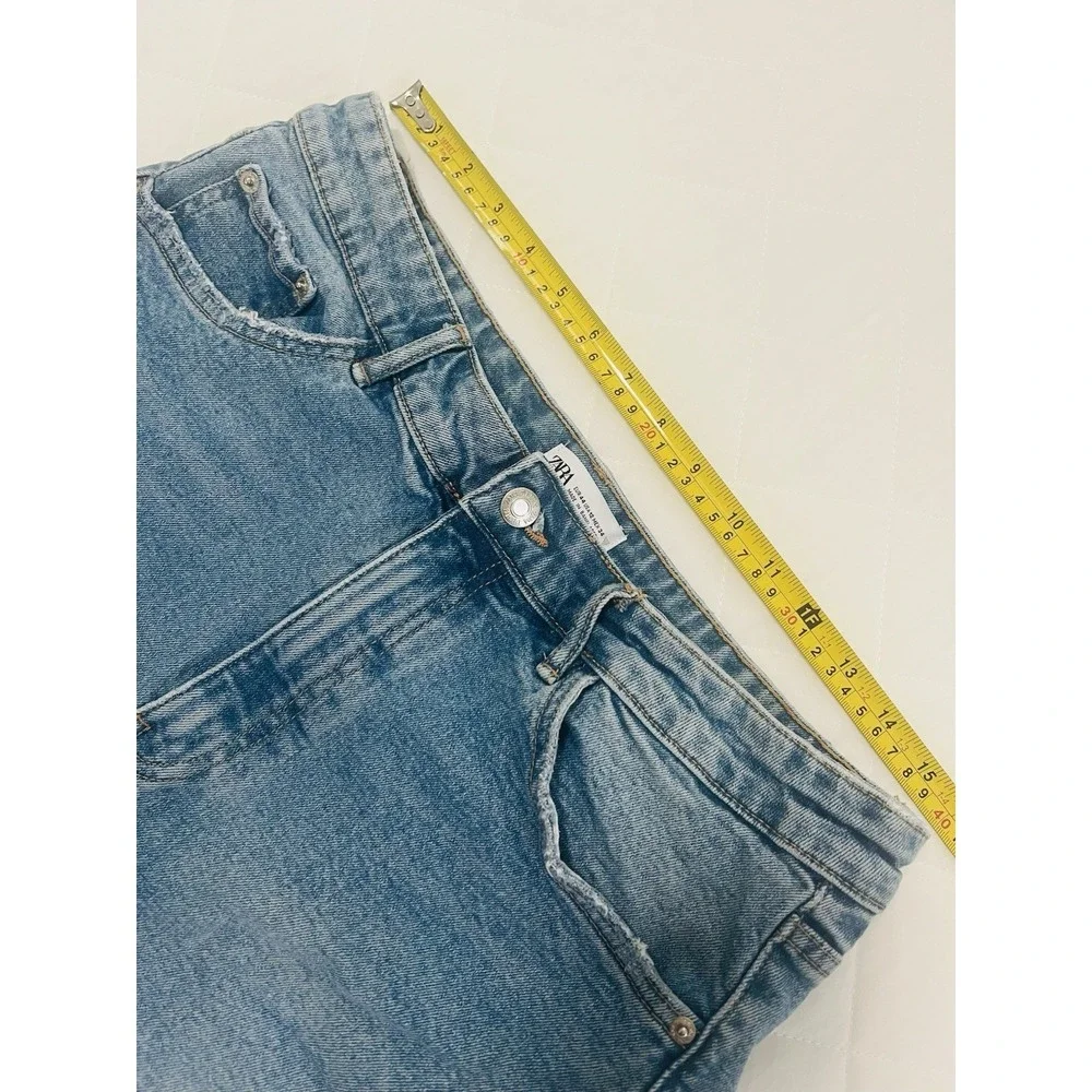 ZARA Women's High Rise Denim Shorts Raw Hem Minimal Distressed Blue Jean Size 12